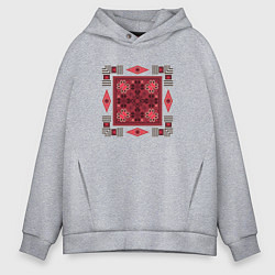 Мужское худи оверсайз Этнический красный орнамент