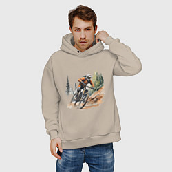 Толстовка оверсайз мужская Велоспорт горный спуск, цвет: миндальный — фото 2