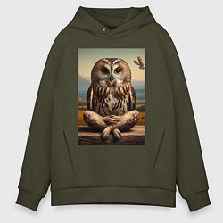 Мужское худи оверсайз Прикольная сказочная сова - нейросеть