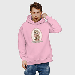 Толстовка оверсайз мужская Милый котенок в винтажном стиле, цвет: светло-розовый — фото 2