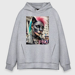 Мужское худи оверсайз Девушка кошка - панк не умер
