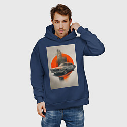 Толстовка оверсайз мужская Постер машины, цвет: тёмно-синий — фото 2
