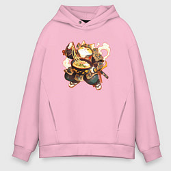 Мужское худи оверсайз Кот самурай и лапша