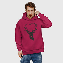 Толстовка оверсайз мужская Love deer, цвет: маджента — фото 2