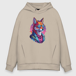 Мужское худи оверсайз Лис в кожаной куртке