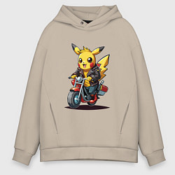 Мужское худи оверсайз Пикачу на ретро мотоцикле