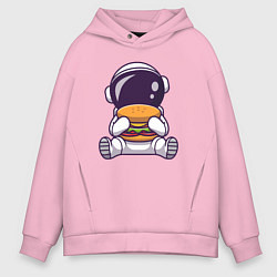 Мужское худи оверсайз Космонавт ест гамбургер