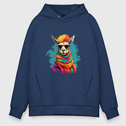 Мужское худи оверсайз Лама в разноцветном шарфе