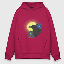 Мужское худи оверсайз Чёрный ворон на ветке под луной