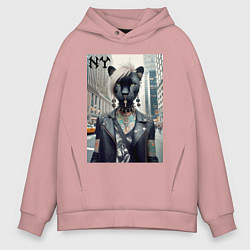 Мужское худи оверсайз Молодая пантера - модница из Нью-Йорка
