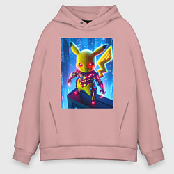 Мужское худи оверсайз Neon Pikachu - cyberpunk horror