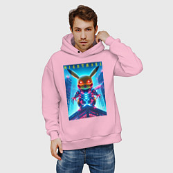 Толстовка оверсайз мужская Cyber Pikachu - nightmare, цвет: светло-розовый — фото 2