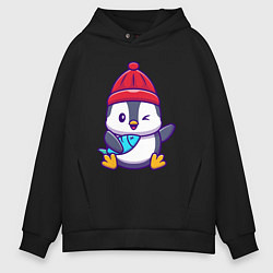 Мужское худи оверсайз Пингвин с рыбкой