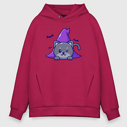 Толстовка оверсайз мужская Halloween kitty, цвет: маджента