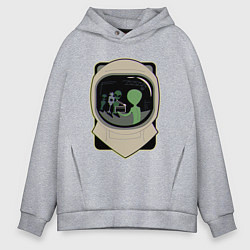 Мужское худи оверсайз Шлем космонавта с пришельцами в отражении