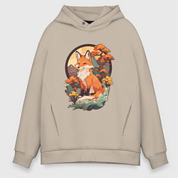 Мужское худи оверсайз Лиса в японском стиле на фоне гор