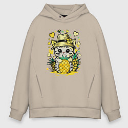 Мужское худи оверсайз Котик с ананасами