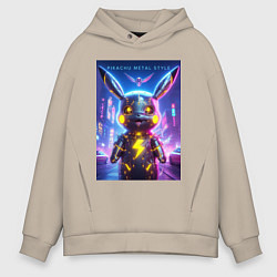 Мужское худи оверсайз Cyber Pikachu - metal style neon glow
