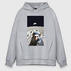 Мужское худи оверсайз Голубь на луне делает селфи