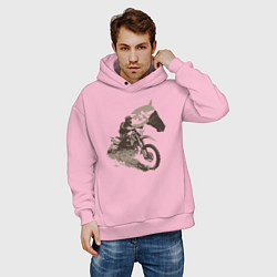 Толстовка оверсайз мужская Мотокросс и лошади, цвет: светло-розовый — фото 2