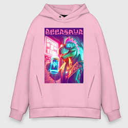 Толстовка оверсайз мужская Cool dude Dino with a mug of beer - ai art, цвет: светло-розовый