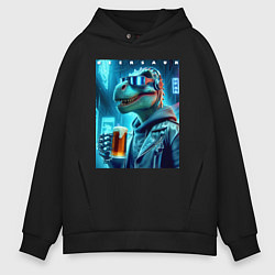 Мужское худи оверсайз Крутой чувак Дино с кружкой пива - нейроарт