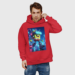 Толстовка оверсайз мужская Cyber Sponge Bob - neon glow fantasy, цвет: красный — фото 2