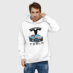 Толстовка оверсайз мужская Tesla сybertruck Elon Musk, цвет: белый — фото 2
