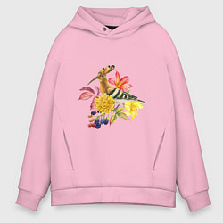 Мужское худи оверсайз Осенний букет и птица удод