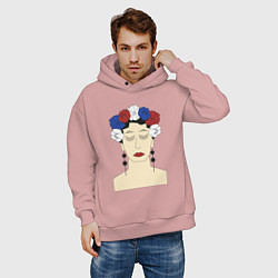 Толстовка оверсайз мужская Женский портрет: девушка в венке триколор, цвет: пыльно-розовый — фото 2
