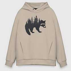 Мужское худи оверсайз Енот силуэт из деревьев лесных
