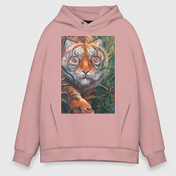 Толстовка оверсайз мужская Охотящийся тигр, цвет: пыльно-розовый