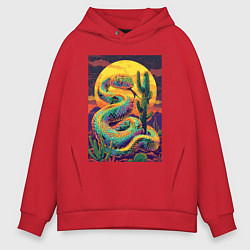 Толстовка оверсайз мужская Змея на закате, цвет: красный