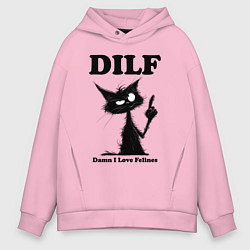 Мужское худи оверсайз DILF damn I love felines