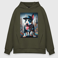 Мужское худи оверсайз Funny bull terrier in New York - ai art