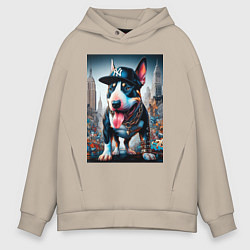 Мужское худи оверсайз Funny bull terrier in New York - ai art