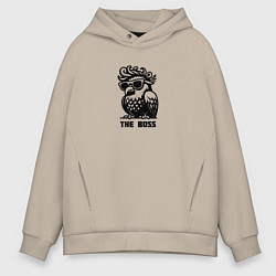 Мужское худи оверсайз Крутой голубь в очках и надпись - The Boss