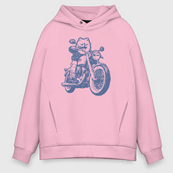 Мужское худи оверсайз Шпиц байкер на мотоцикле на чоппере померанец