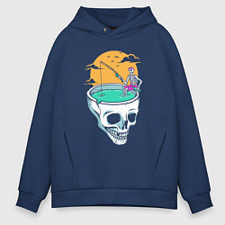 Мужское худи оверсайз Скелет на рыбалке