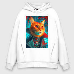 Мужское худи оверсайз Рыжий кот вампир - нейроарт