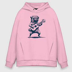 Мужское худи оверсайз Мопс с гитарой укулеле