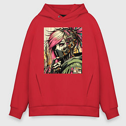 Мужское худи оверсайз Cyber girl in a respirator - ai art fantasy