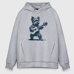 Мужское худи оверсайз Йоркширский терьер играет на гитаре
