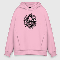 Мужское худи оверсайз Голова акулы в волнах тату