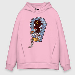 Мужское худи оверсайз Скелет ест пиццу