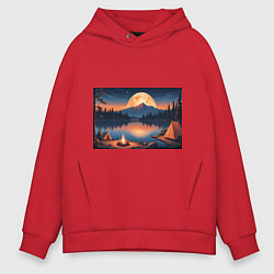 Мужское худи оверсайз Костер на берегу озера