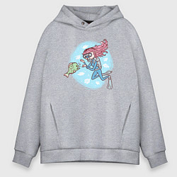 Мужское худи оверсайз Девочка-дайвер и рыбка