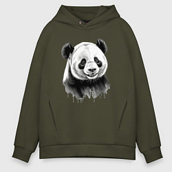Мужское худи оверсайз Панда портрет черно белый
