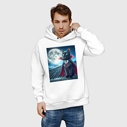 Толстовка оверсайз мужская Чёрный кот вампир - хэллоуин, цвет: белый — фото 2
