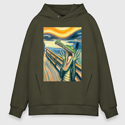 Мужское худи оверсайз Крокодил кричит на картине Эдварда Мунка - мем иск